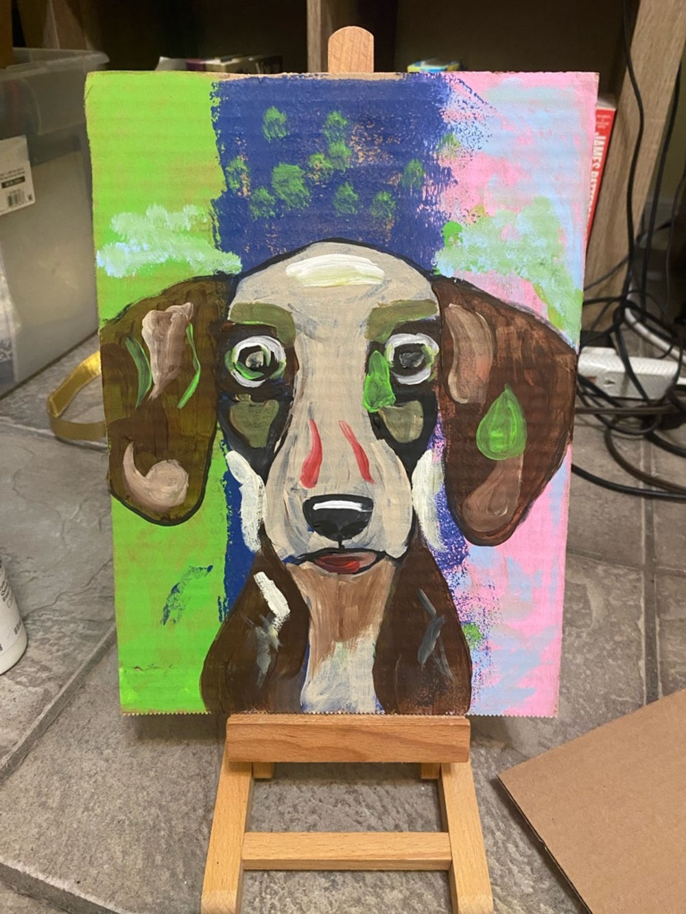 Hand-Painted Colorful Dog Portrait Cardboard - Multicolor